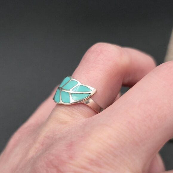 Size 9 Sterling Silver Enamel Leaf Nature Band Ring A6846 - Picture 4 of 8